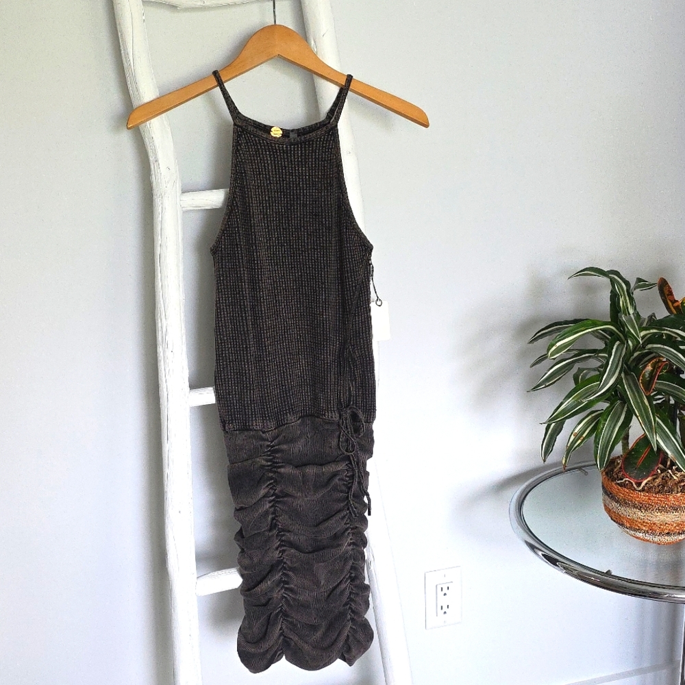 Free People Stretchy Elegant Gray Ruched Dress - Picture 3 of 12